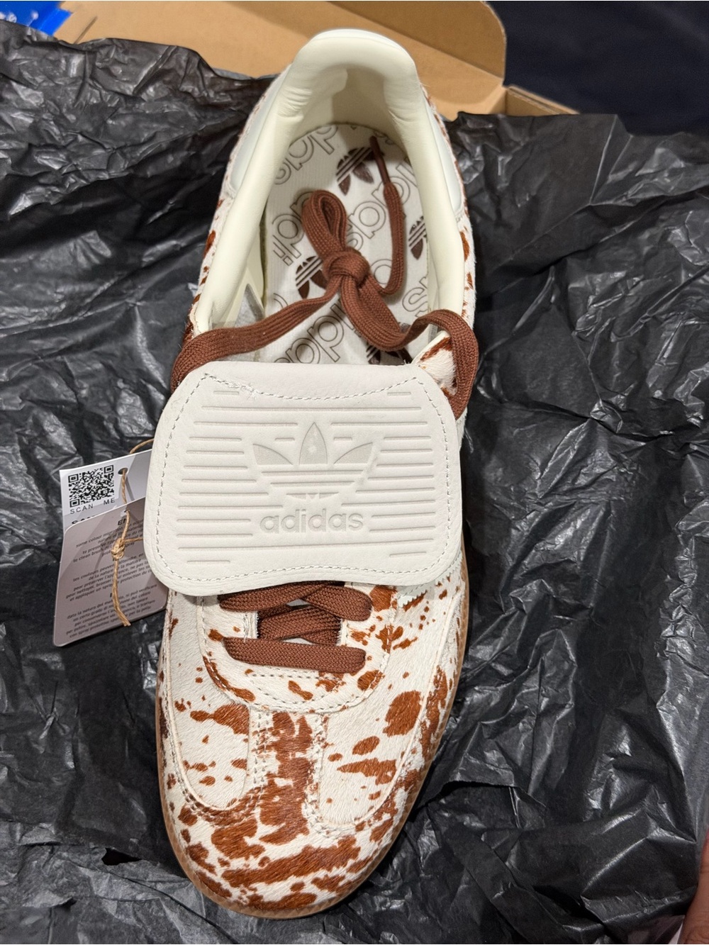 adidas white/Brown Cow Print Samba Shoes